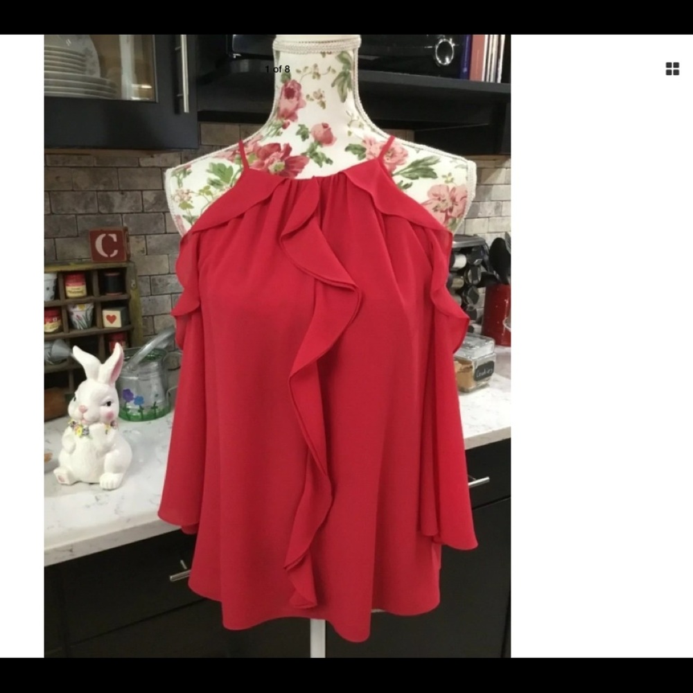 Belle Badgley Mischka Lulu Crepe Cold Shoulder Top